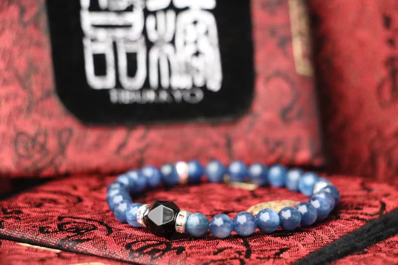 精品藍晶石手珠 6mm 多切面黑曜石隔珠 手鍊 母親節禮物 飾品設計