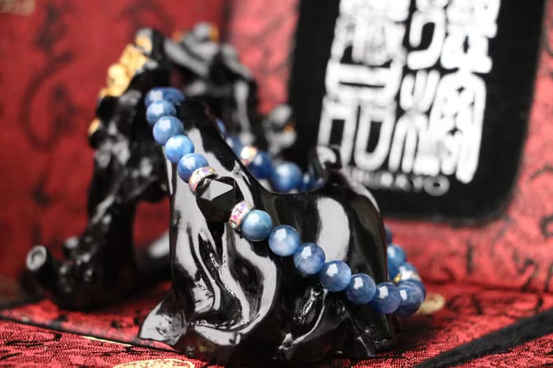 精品藍晶石手珠 6mm 多切面黑曜石隔珠 手鍊 母親節禮物 飾品設計