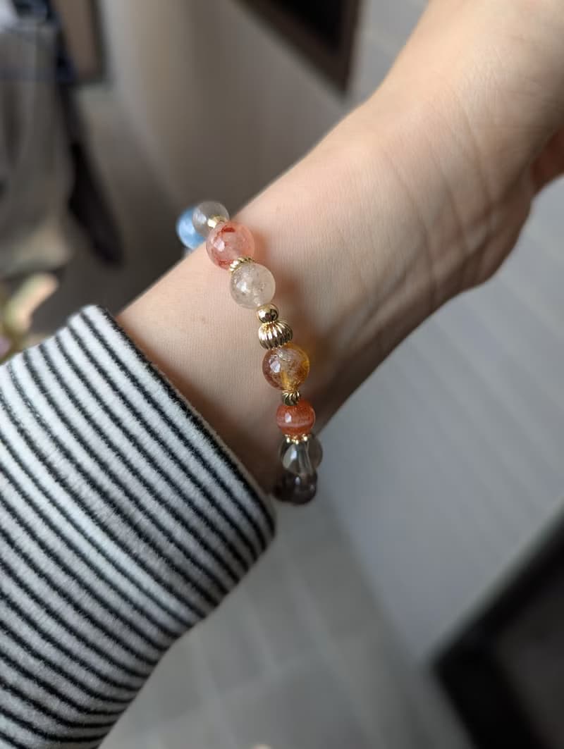 海藍寶x拉長石x紅膠花x黃水晶x阿魯沙 設計手鍊【8mm】
