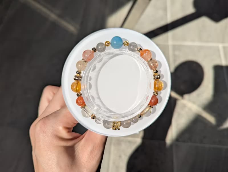 海藍寶x拉長石x紅膠花x黃水晶x阿魯沙 設計手鍊【8mm】