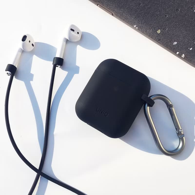 AirPods 1/2代Vencer矽膠保護套 配掛鉤防丟線-碳黑