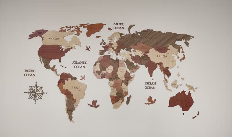 Named Capital - Wooden World Map, Wall Decoration for Homes and Offices
