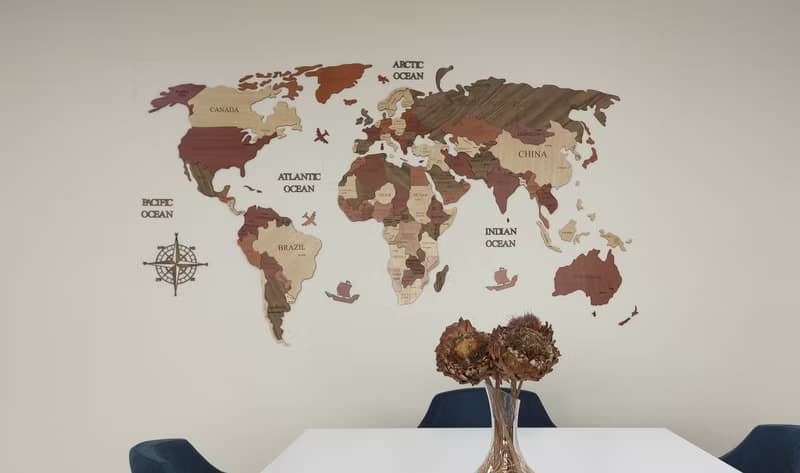 Named Capital - Wooden World Map, Wall Decoration for Homes and Offices