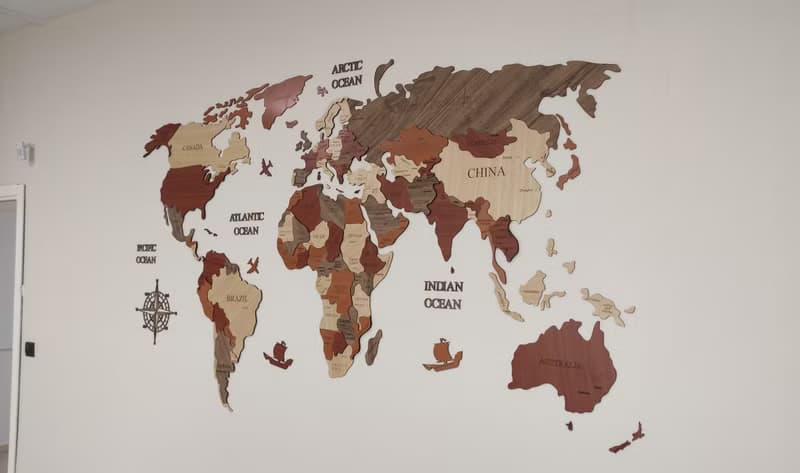 Named Capital - Wooden World Map, Wall Decoration for Homes and Offices