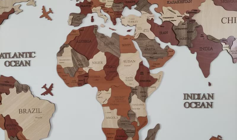 Named Capital - Wooden World Map, Wall Decoration for Homes and Offices