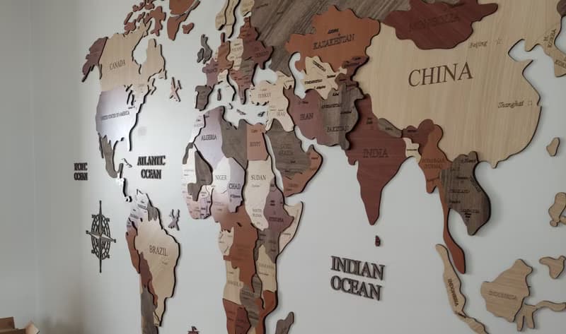 Named Capital - Wooden World Map, Wall Decoration for Homes and Offices