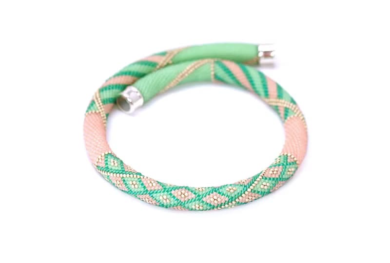 Seed Bead Necklace Bead Crocheted Necklace Pink Green Beaded Choker Gift For Her
