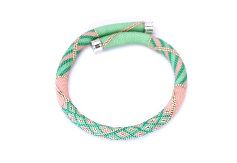 Seed Bead Necklace Bead Crocheted Necklace Pink Green Beaded Choker Gift For Her