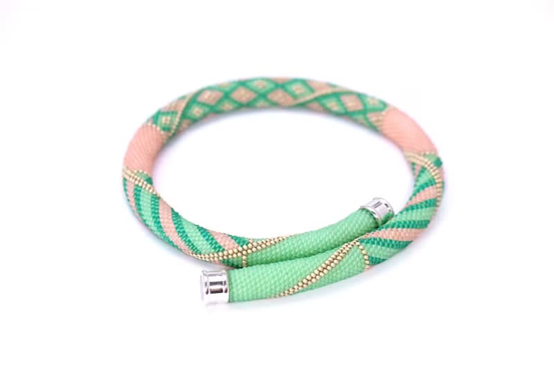Seed Bead Necklace Bead Crocheted Necklace Pink Green Beaded Choker Gift For Her