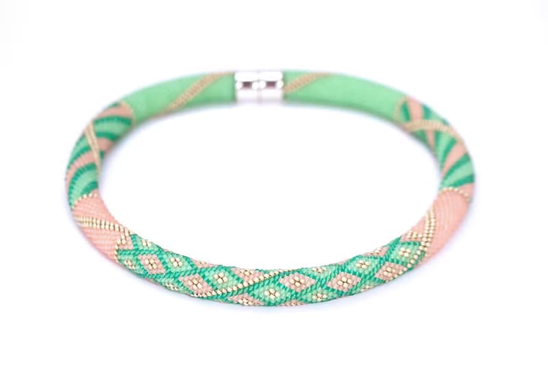 Seed Bead Necklace Bead Crocheted Necklace Pink Green Beaded Choker Gift For Her