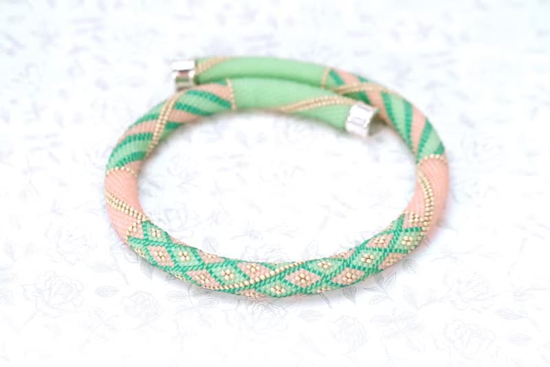 Seed Bead Necklace Bead Crocheted Necklace Pink Green Beaded Choker Gift For Her