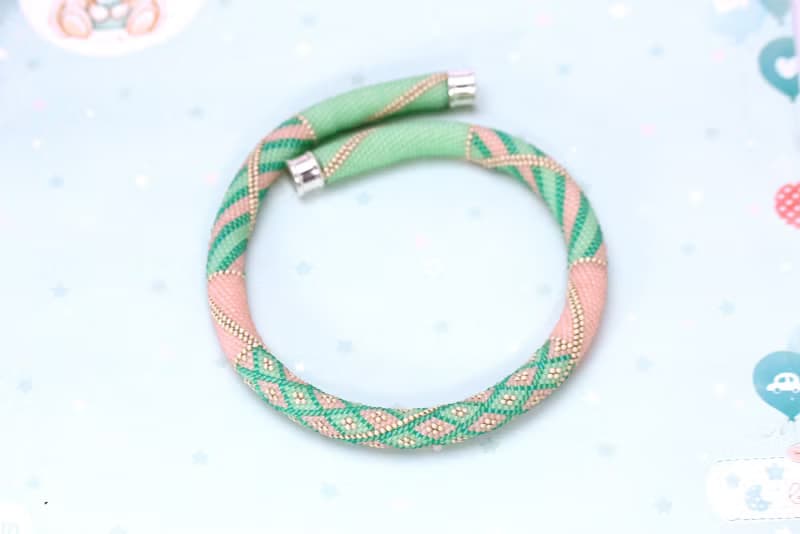 Seed Bead Necklace Bead Crocheted Necklace Pink Green Beaded Choker Gift For Her