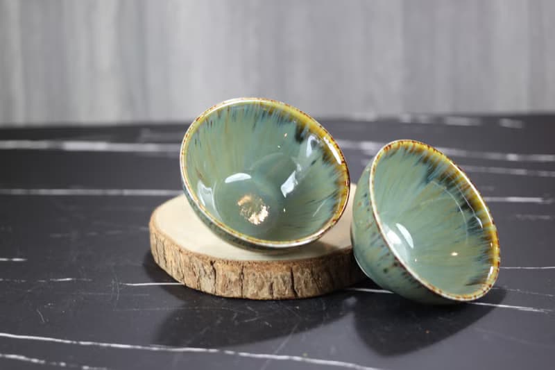【母親節禮物】綠瀑 天目釉對杯組 茶碗 鶯歌陶藝名家葉敏祥作品