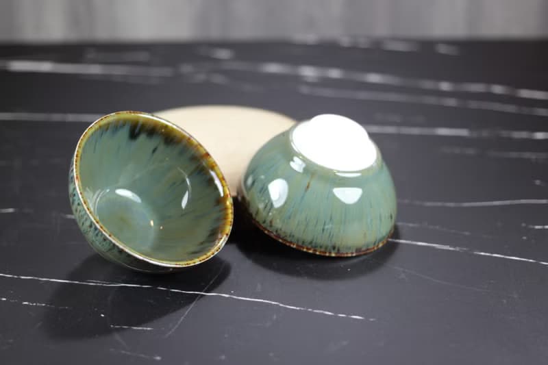 【母親節禮物】綠瀑 天目釉對杯組 茶碗 鶯歌陶藝名家葉敏祥作品