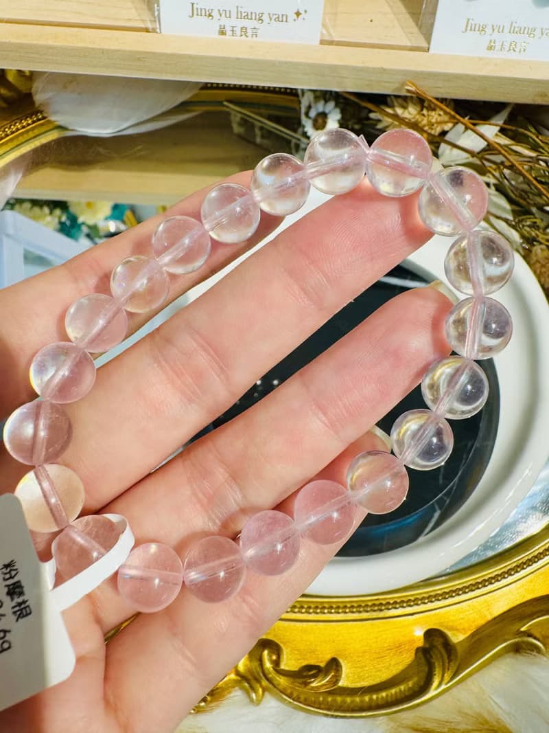 高品天然粉摩根9mm24.6g水晶手珠桃花戀愛運人際關係生意緣舒緩煩