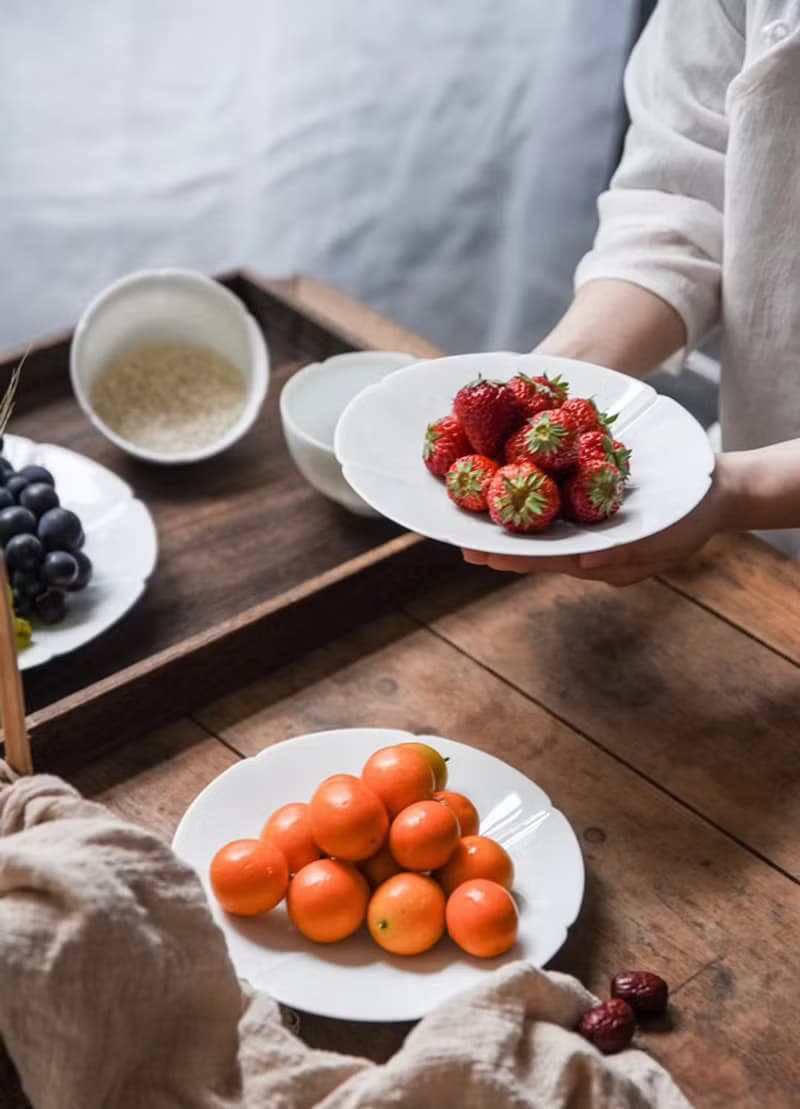 葵口盤 暖白釉餐具 中式宋風 景德鎮白瓷 輕薄款
