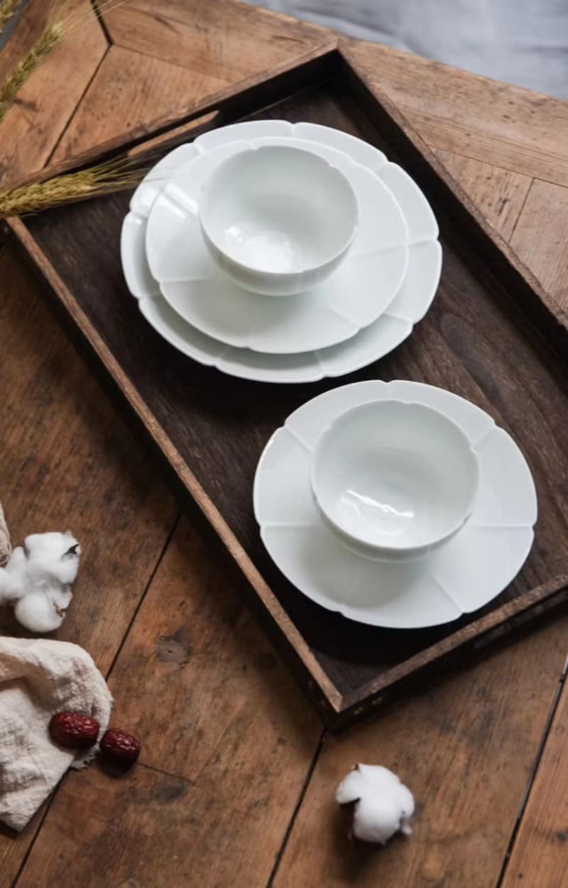 葵口盤 暖白釉餐具 中式宋風 景德鎮白瓷 輕薄款