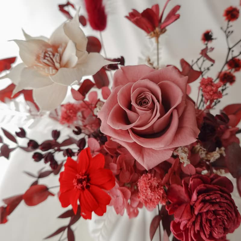 曲線瓶盆花-紅粉色