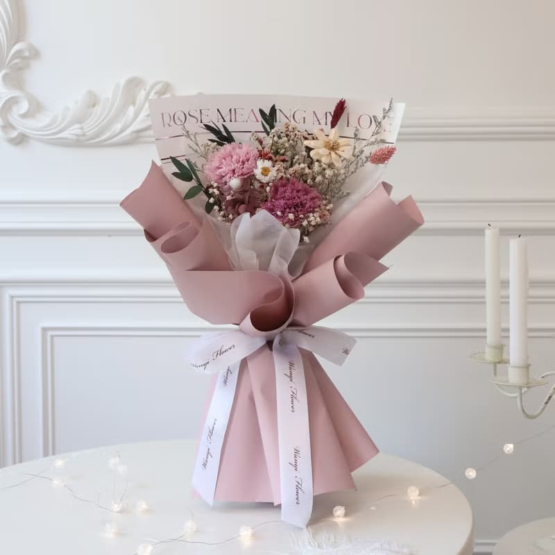 編織康乃馨法式字母康乃馨花束+透明櫥窗提袋組 母親節花束 禮物