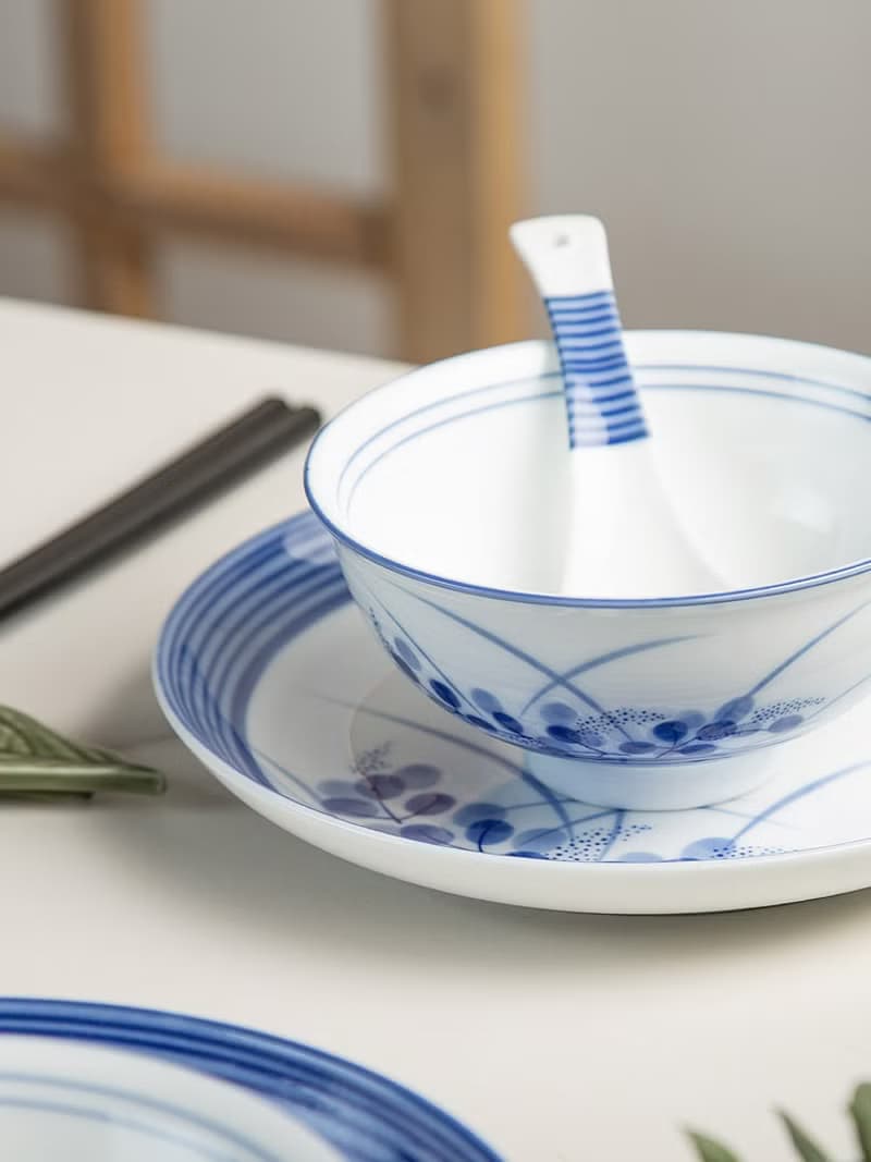 高端日式條紋指印花陶瓷餐具 釉下彩西餐盤飯碗魚盤麵碗湯碗