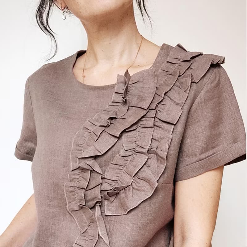 荷葉邊亞麻上衣/女士夏季上衣/米色+其他顏色上衣 XS-XXL 尺寸