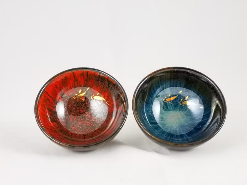 【大立窯】鎏金天長地久(魚戲)天目對杯  (7.5 x 4公分款-2入/盒)
