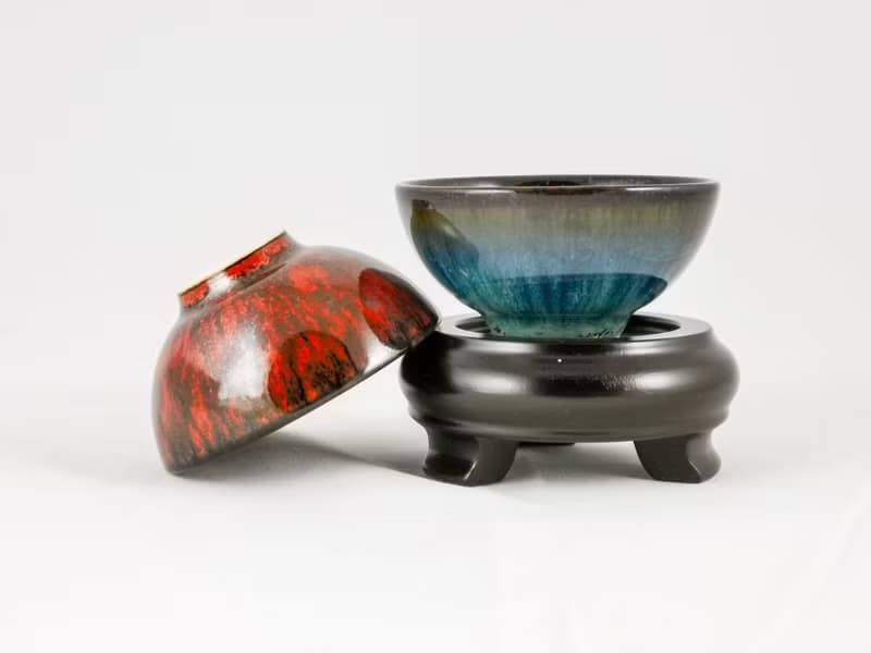 【大立窯】鎏金天長地久(魚戲)天目對杯  (7.5 x 4公分款-2入/盒)