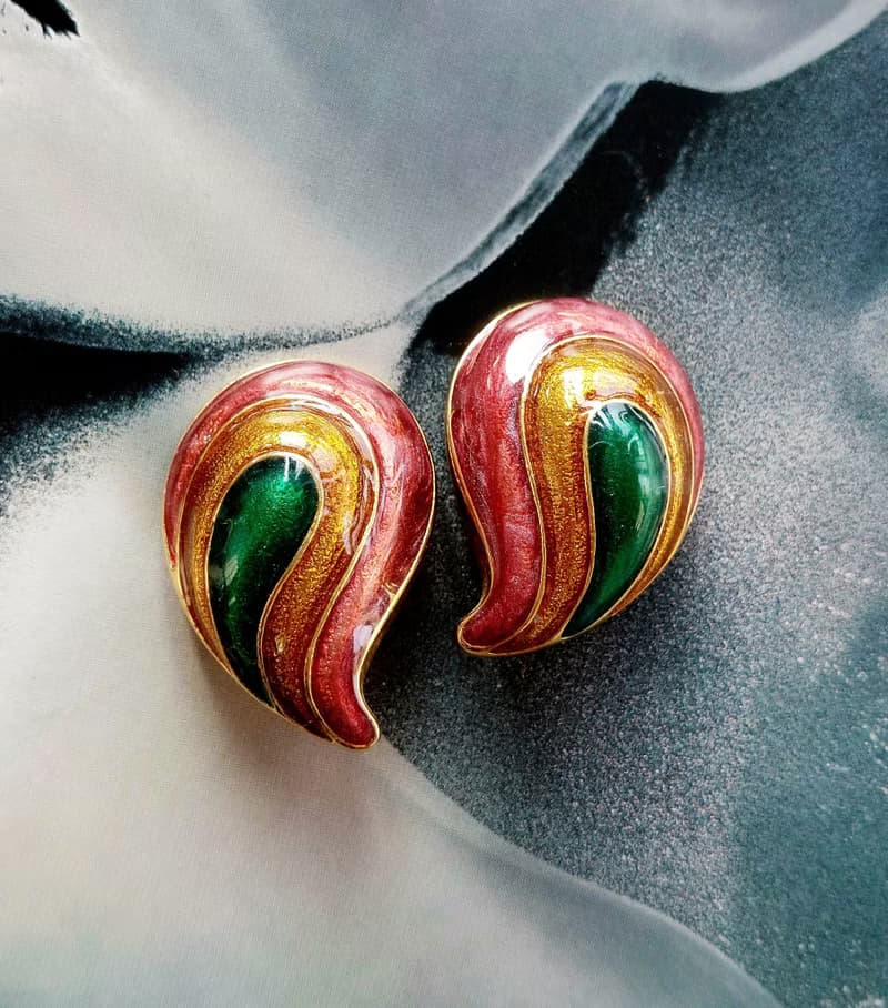【西洋古董飾品 】對稱 多彩摩登 大耳夾 夾式耳環