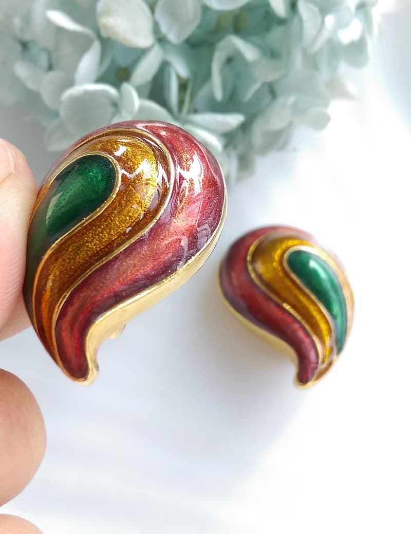 【西洋古董飾品 】對稱 多彩摩登 大耳夾 夾式耳環