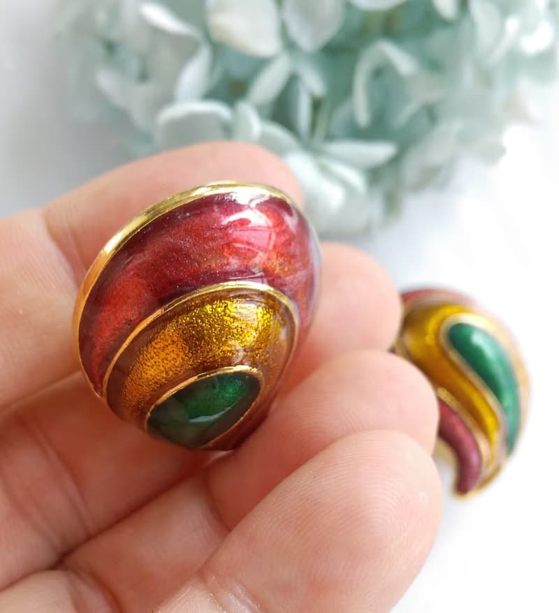 【西洋古董飾品 】對稱 多彩摩登 大耳夾 夾式耳環
