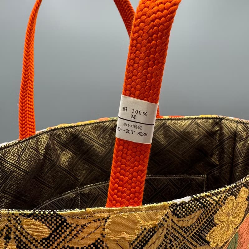 着物 帯 帯締め ハンドメイド トートバッグ リメイク 金 蝶