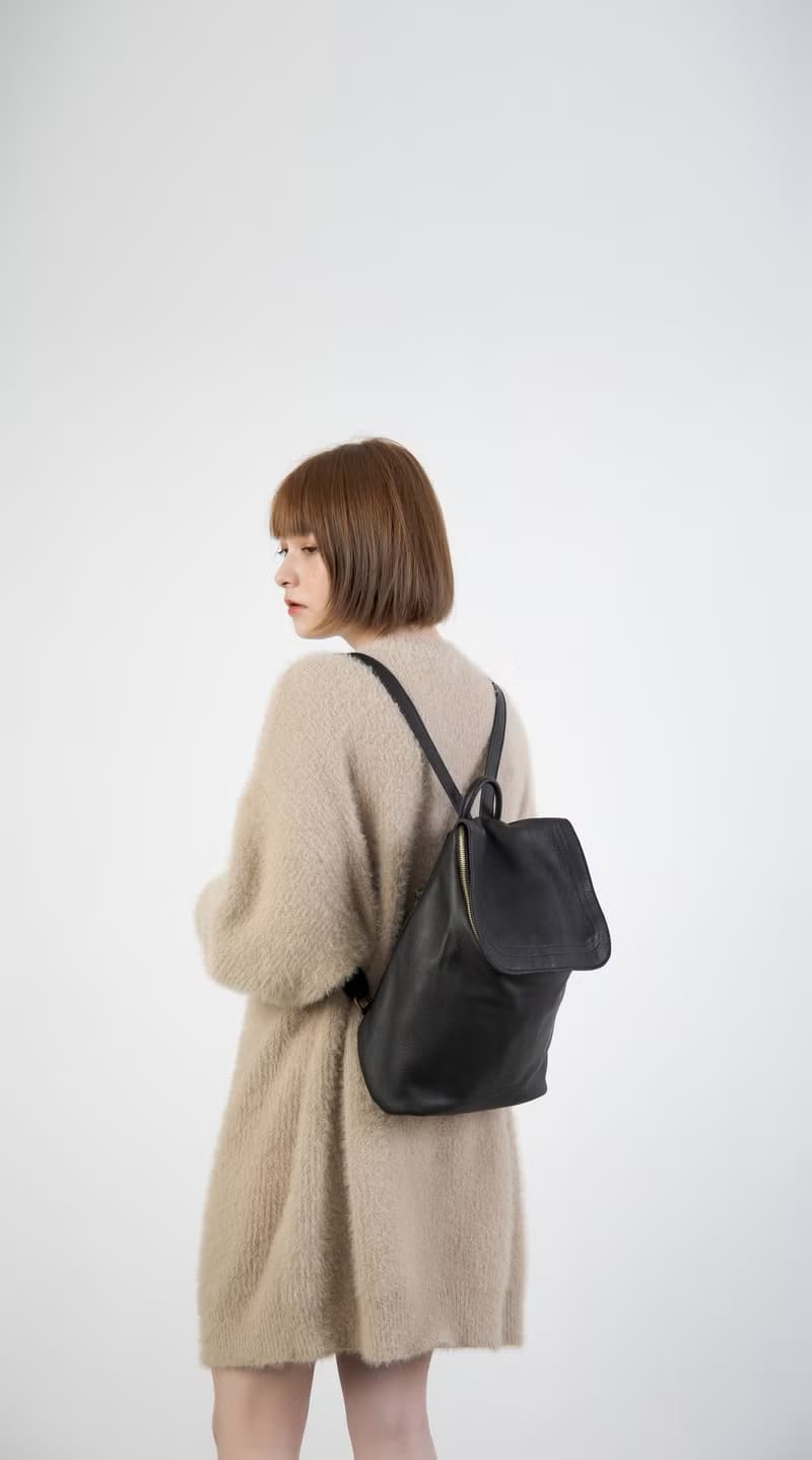 supportingrole 休閒翻蓋四方小後背包黑