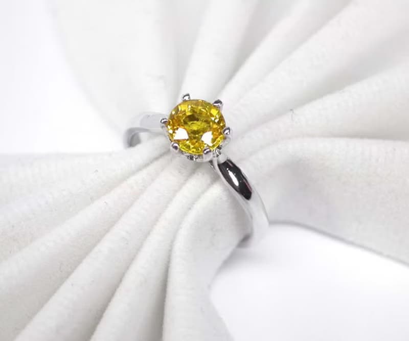 7 mm. Natural yellow sapphier ring silver sterling size 7.0 free resize