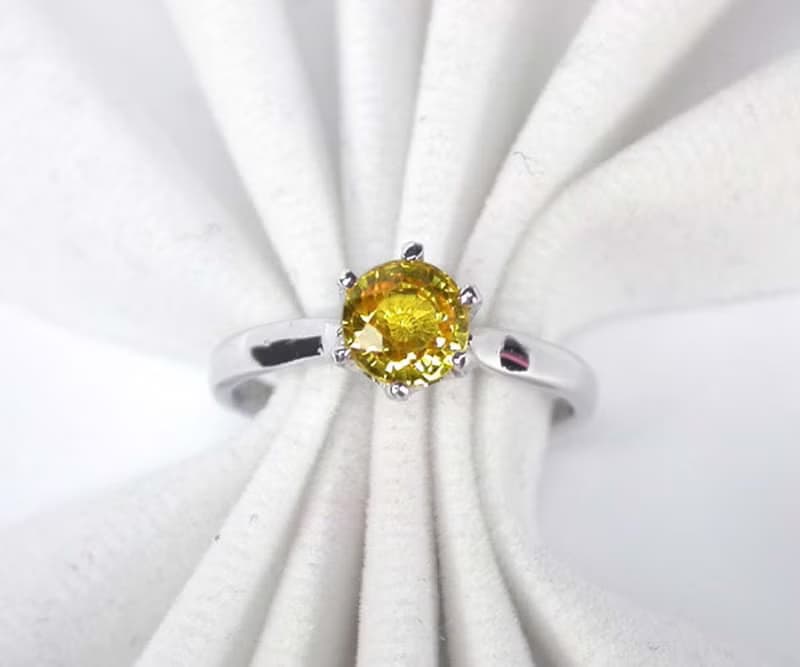 7 mm. Natural yellow sapphier ring silver sterling size 7.0 free resize