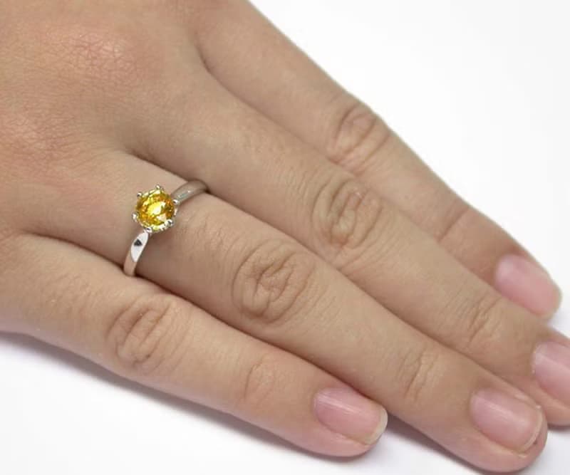 7 mm. Natural yellow sapphier ring silver sterling size 7.0 free resize