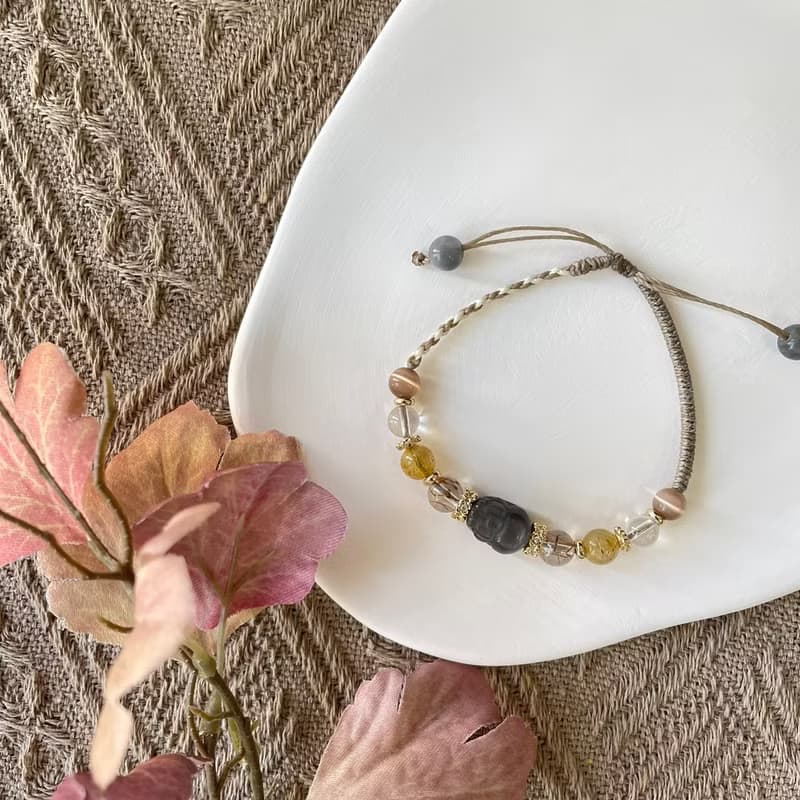 聚財骨幹石貔貅編織手鍊