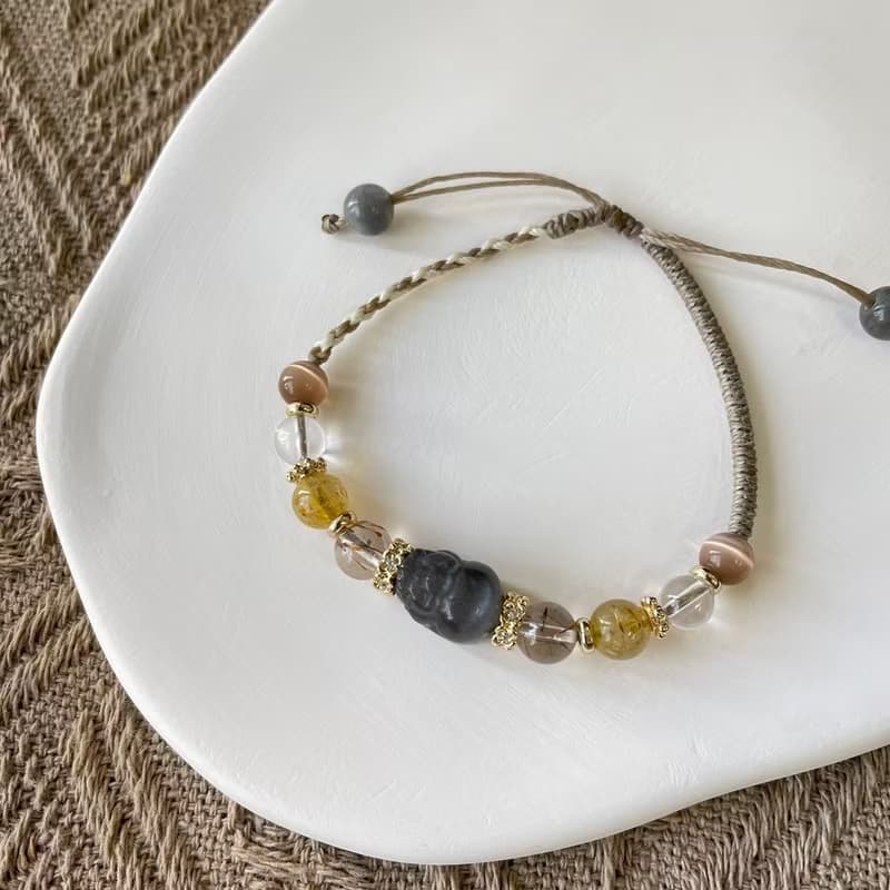 聚財骨幹石貔貅編織手鍊