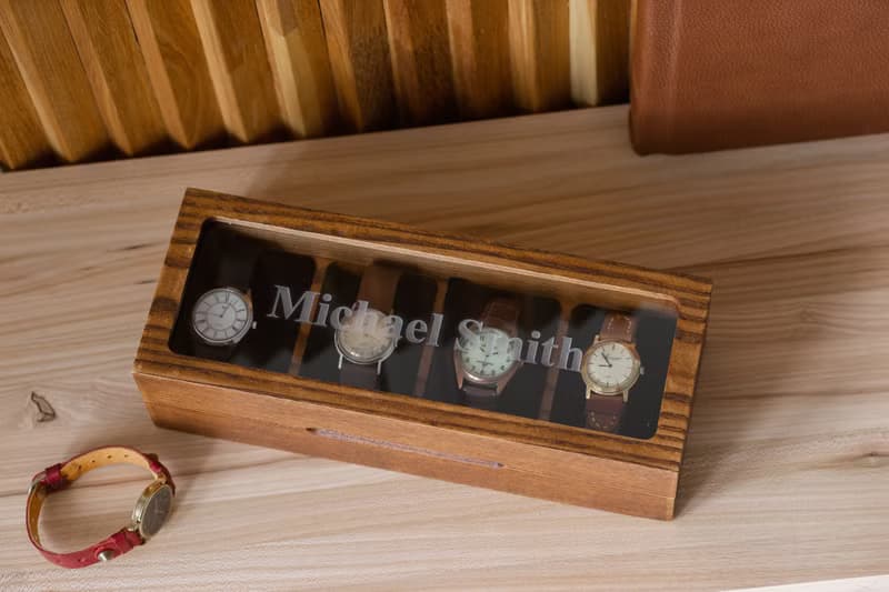 Wood watch box for man woman Engraved watch storage organizer Handcrafted box