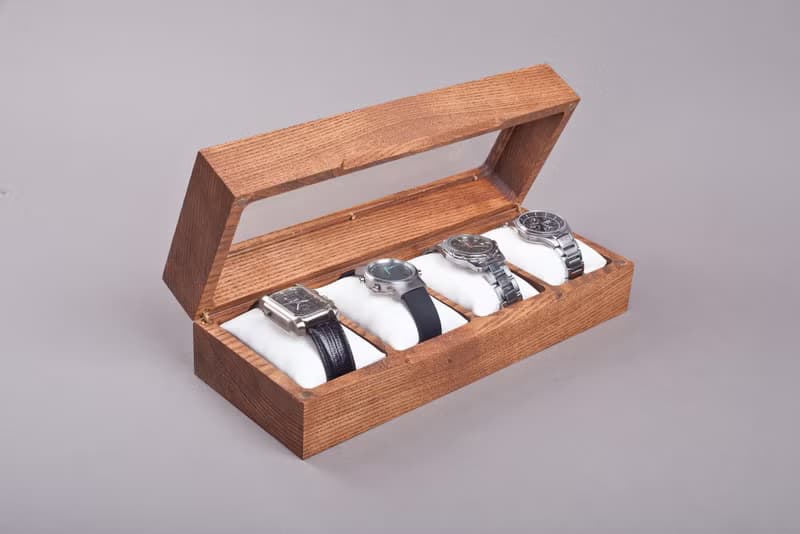 Wood watch box for man woman Engraved watch storage organizer Handcrafted box