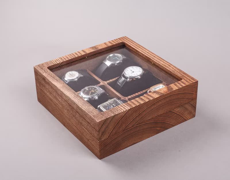 Wood watch box for man woman Engraved watch storage organizer Handcrafted box