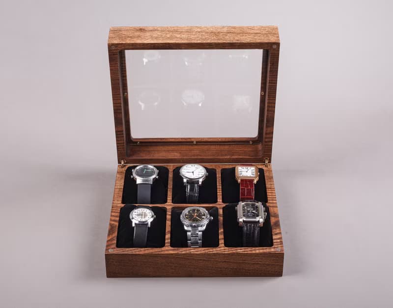 Wood watch box for man woman Engraved watch storage organizer Handcrafted box
