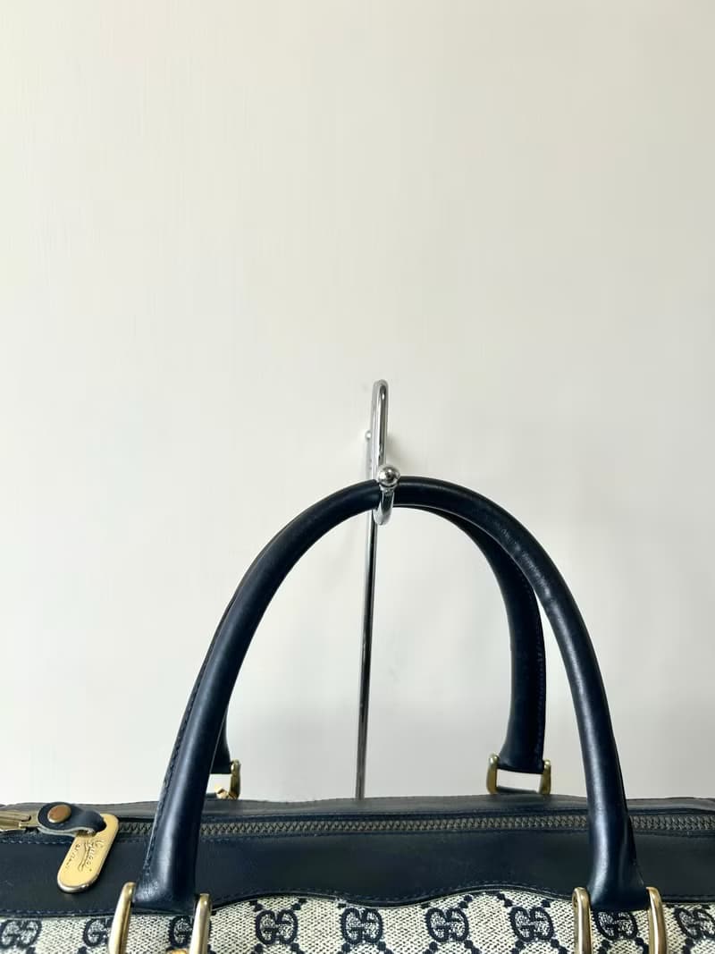 【LA LUNE】中古二手Gucci藍色老花波士頓包斜背單肩側孭皮革手袋