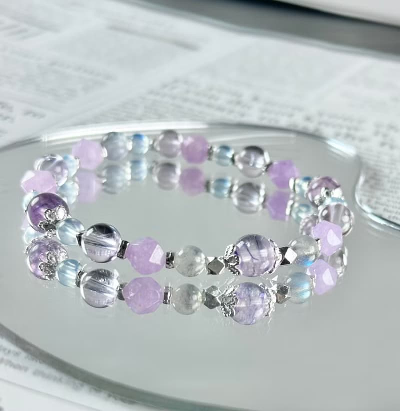 紫水晶 灰月光 海藍寶 天然水晶手鍊/專注內在 提升信心 旺事業