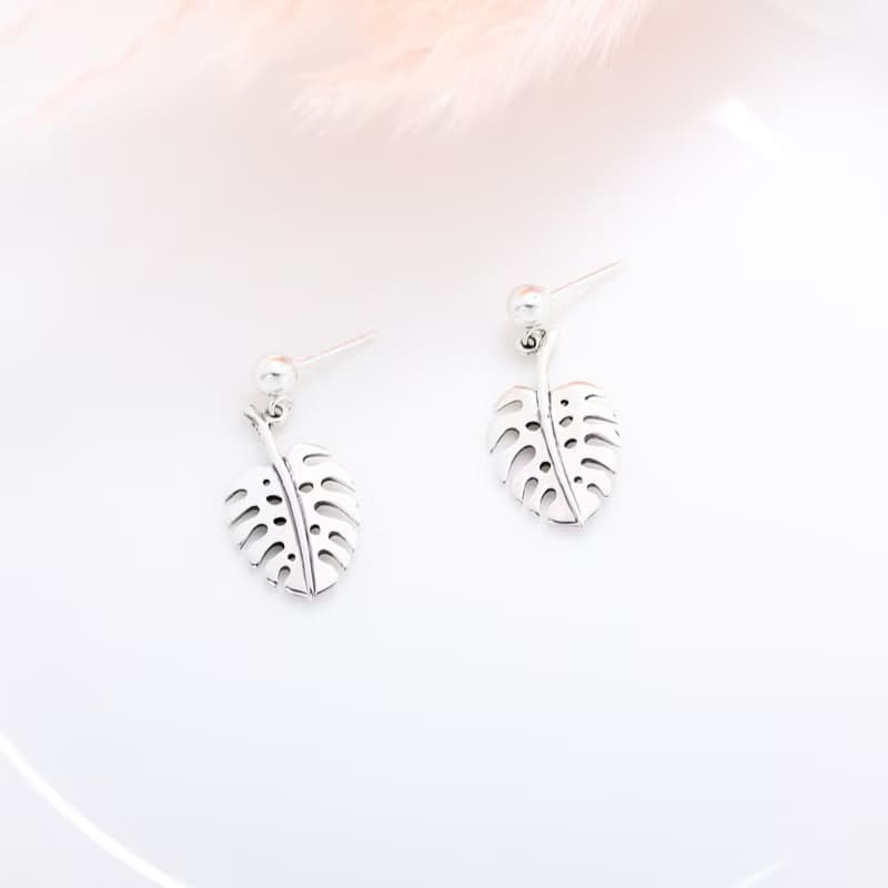 【Angel & Me】龜背芋 葉 一對 s925 純銀 耳環 耳夾 情人節 禮盒
