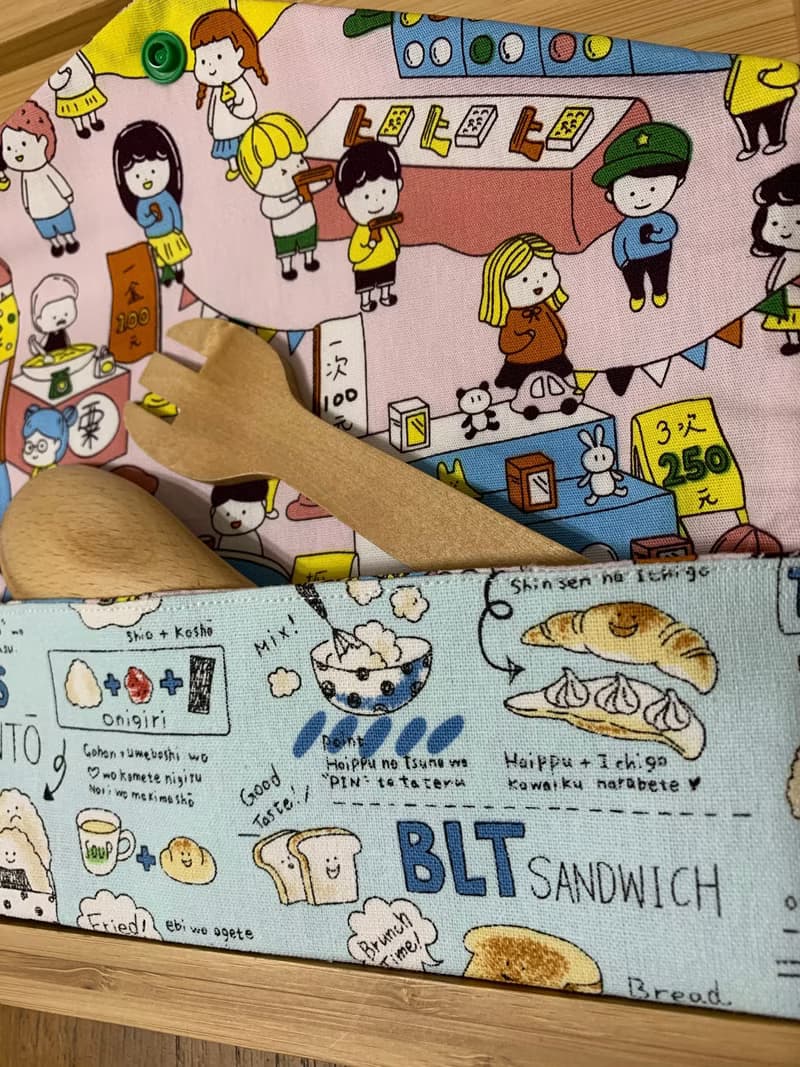 文青風環保筷袋  美食嚮宴 晴空藍 手作餐具袋.交換禮物.