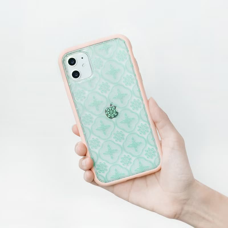 【現貨-NX背板】印花樂X犀牛盾-iPhone/玻璃海棠/背蓋透明粉綠(小