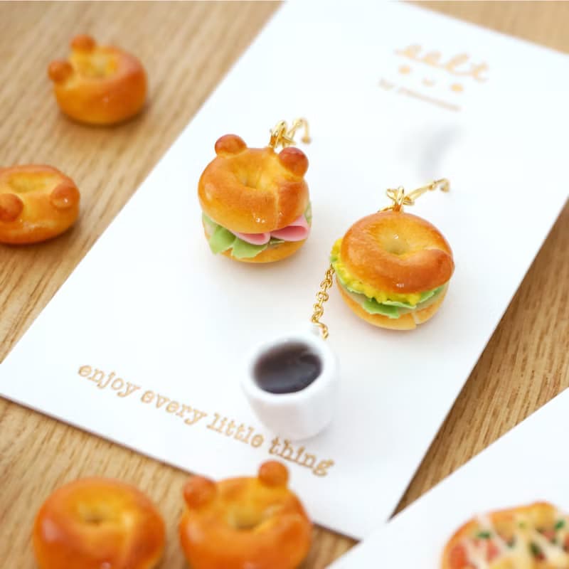幸福.小熊Bagel.貝果配咖啡早餐.手工耳環 (現貨/預訂)