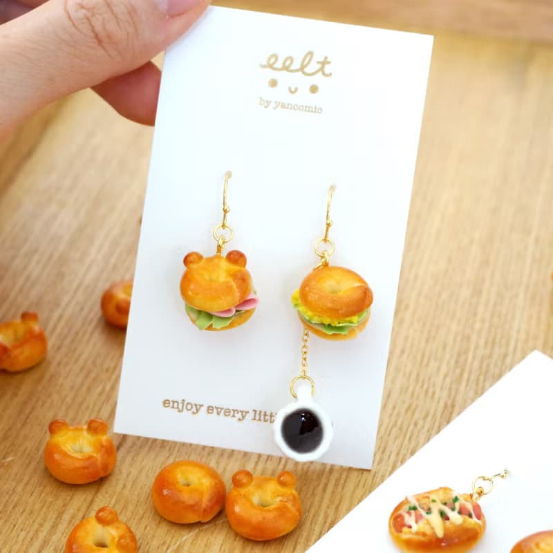 幸福.小熊Bagel.貝果配咖啡早餐.手工耳環 (現貨/預訂)