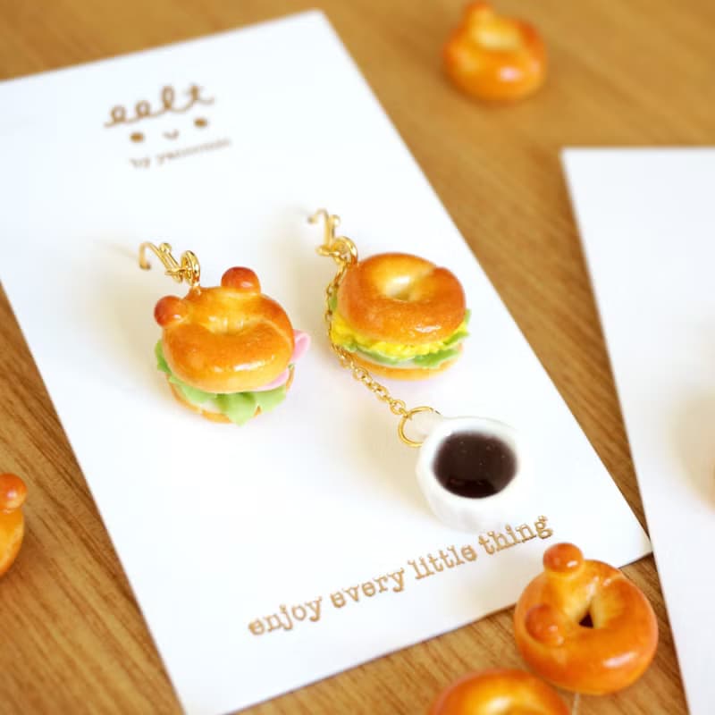 幸福.小熊Bagel.貝果配咖啡早餐.手工耳環 (現貨/預訂)