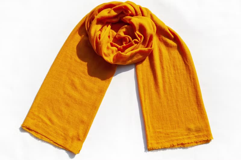 喀什米爾Cashmere/羊絨圍巾/純羊毛圍巾披巾/戒指絨披肩-夕陽橘色